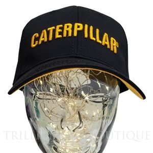 CAT Caterpillar Men's Bold 6 Panel Embroidered Snapback Cap Hat Black Yellow NWT
